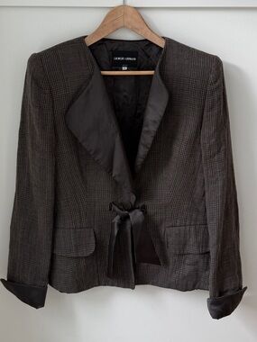 Georgio Armani Vintage Wool Tweed Toed Blazer - Asymmetrical Satin Lapel